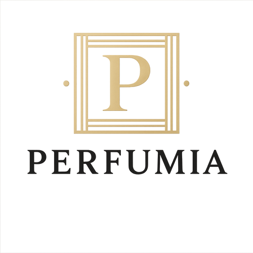 PERFUMIA logo with a gold 'P' on a white background